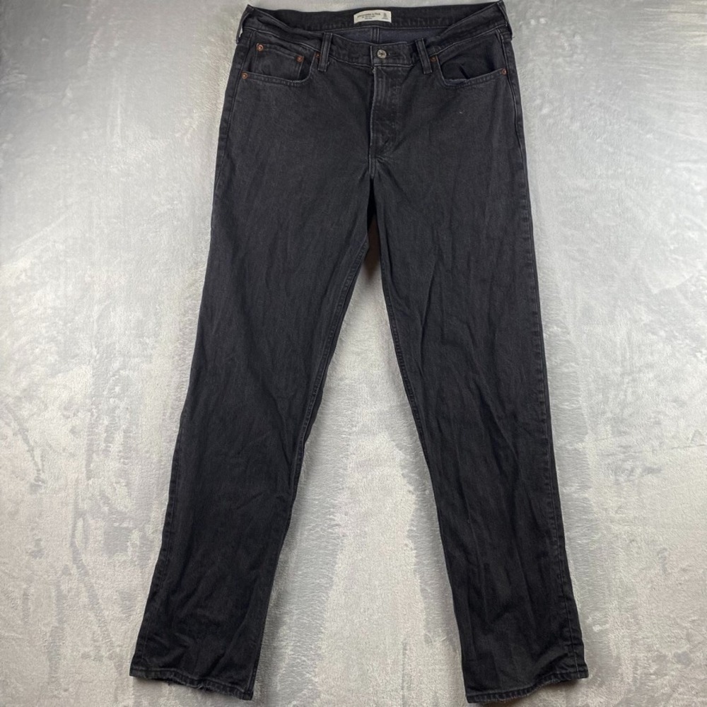 Abercrombie and Fitch Jeans Women 31/12L Black 90's Straight Mid Rise Dark Denim